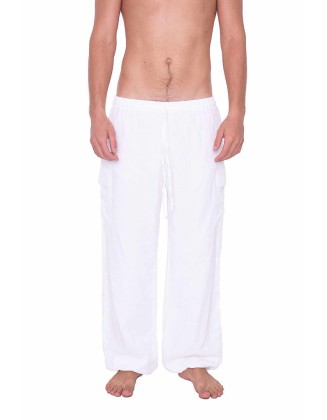 White Cotton Pants w/ Elastic Ankles