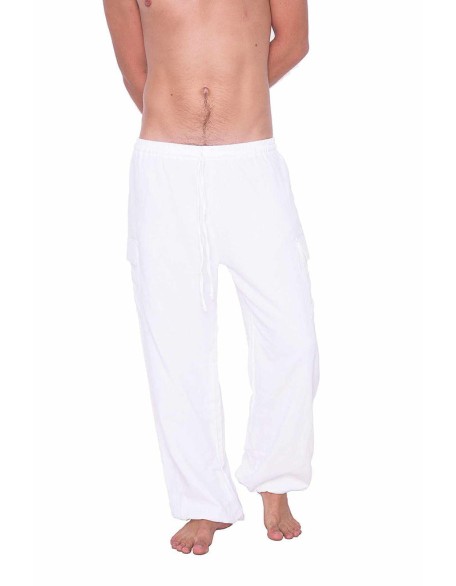 White Cotton Pants w/ Elastic Ankles