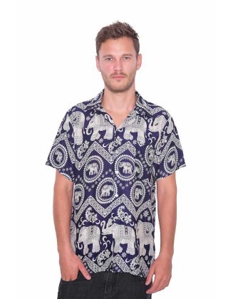 Dark Blue Hawaiian Shirt Men
