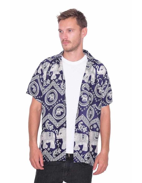Dark Blue Hawaiian Shirt Men