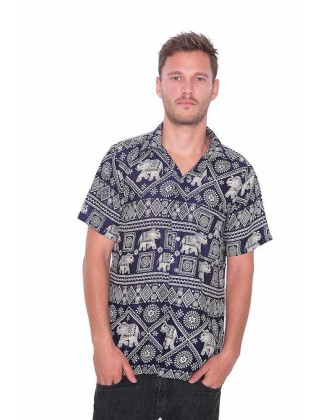 Dark Blue Elephant Hawaiian Shirt