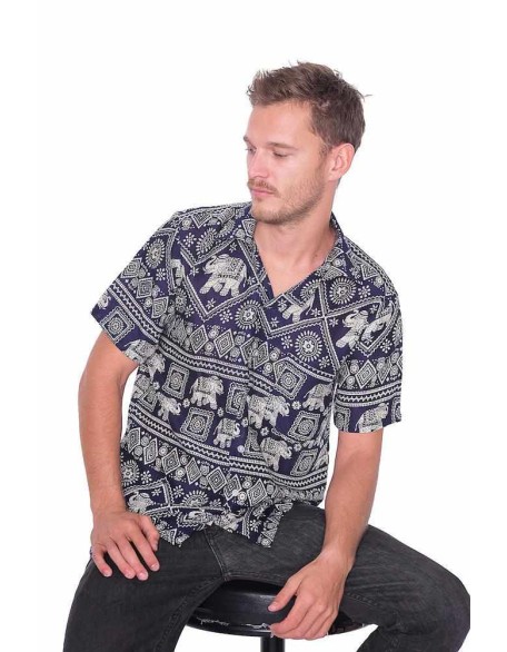 Dark Blue Elephant Hawaiian Shirt