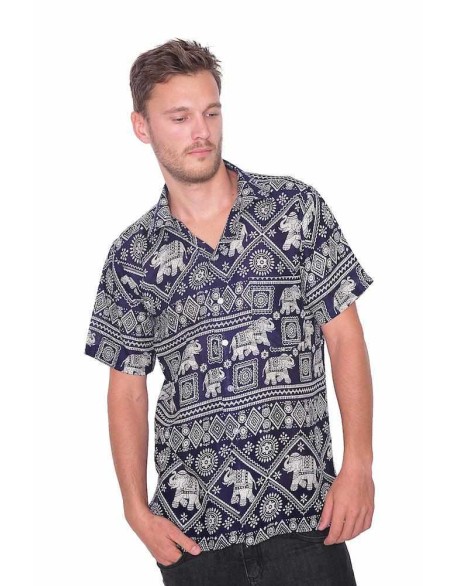 Dark Blue Elephant Hawaiian Shirt
