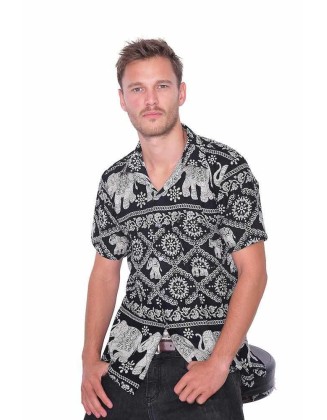 Black Elephant Print Aloha Short Sleeve