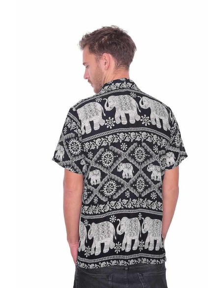 Black Elephant Print Aloha Short Sleeve