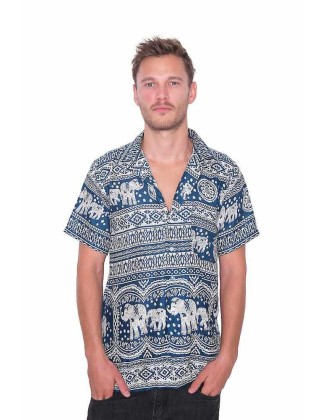Teal Hawaiian Elephant Printed Shirt