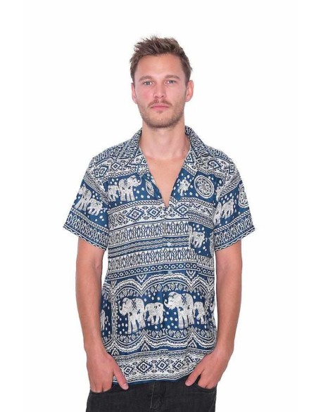 Teal Hawaiian Elephant Printed Shirt