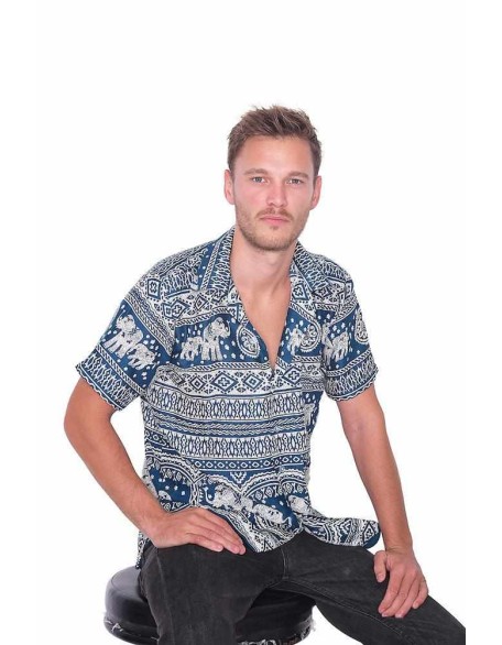 Teal Hawaiian Elephant Printed Shirt