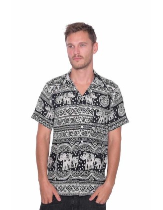 Black Elephant Print BUTTON UP SHIRT