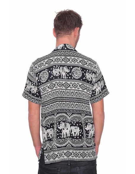 Black Elephant Print BUTTON UP SHIRT