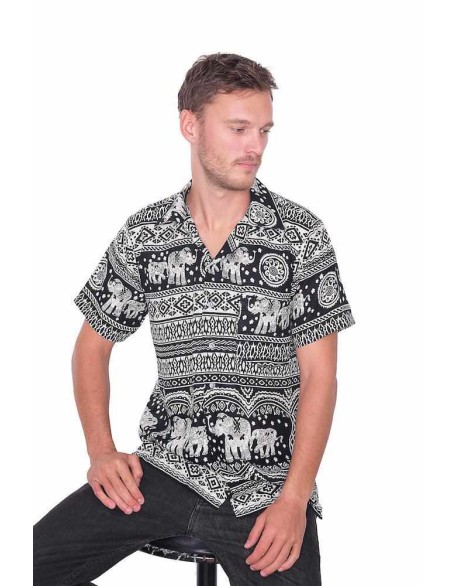Black Elephant Print BUTTON UP SHIRT