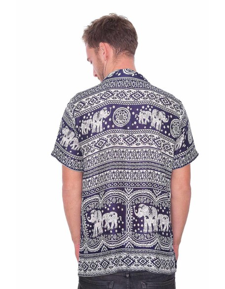DARK BLUE Elephant Printed Aloha Short Sleeve