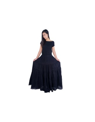 BLACK COTTON MAXI RUFFLE SKIRT