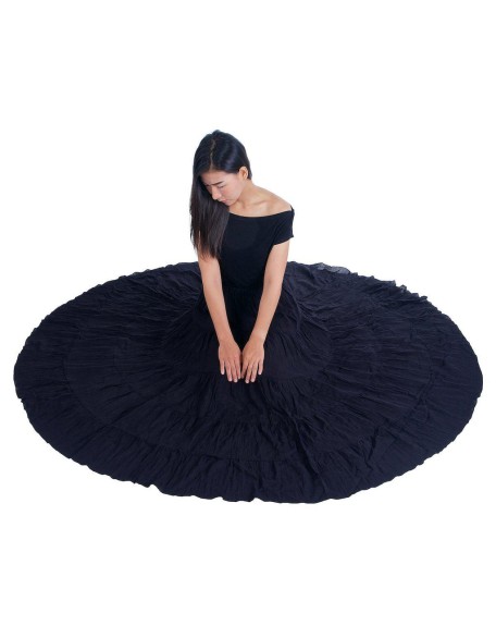 BLACK COTTON MAXI RUFFLE SKIRT