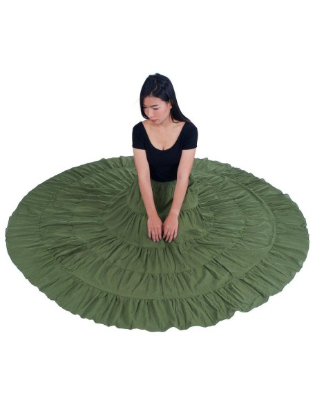 GREEN COTTON MAXI RUFFLE SKIRT