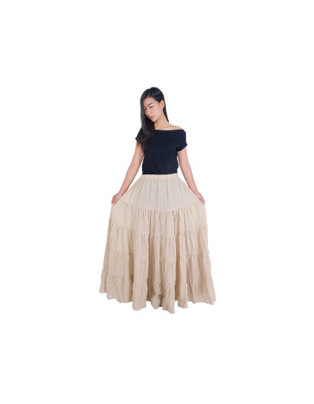 BEIGE COTTON MAXI RUFFLE SKIRT