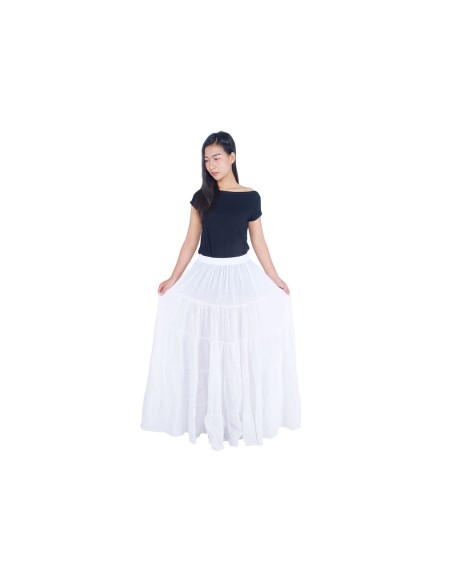 WHITE COTTON MAXI RUFFLE SKIRT