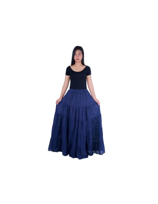 DARK BLUE COTTON MAXI RUFFLE SKIRT