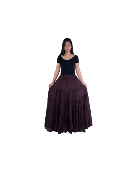 BROWN COTTON MAXI RUFFLE SKIRT