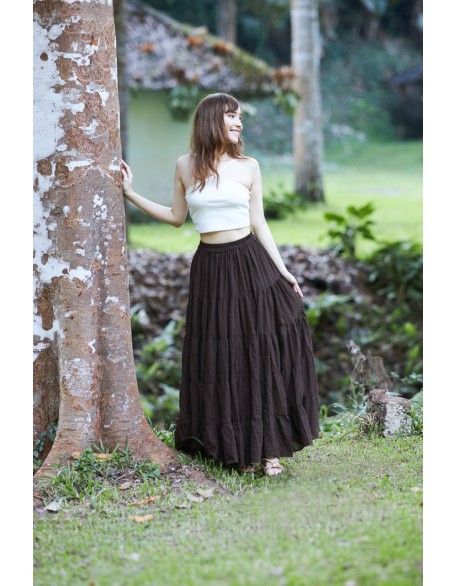 BROWN COTTON MAXI RUFFLE SKIRT