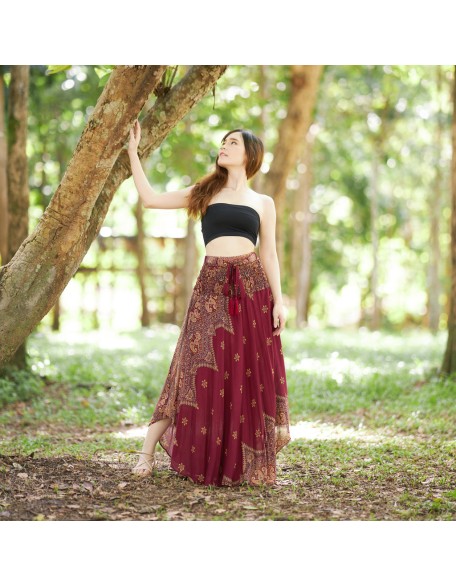 BURGUNDY FLOWY BOHO SKIRT