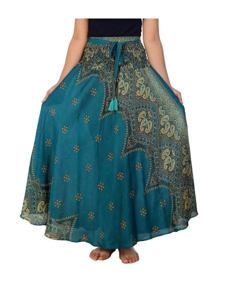 WOMENS TEAL BOHO MAXI SKIRT