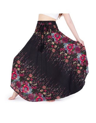 BLACK FLOWER LONG MAXI SKIRT