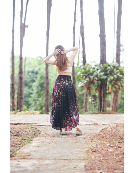 BLACK FLOWER LONG MAXI SKIRT