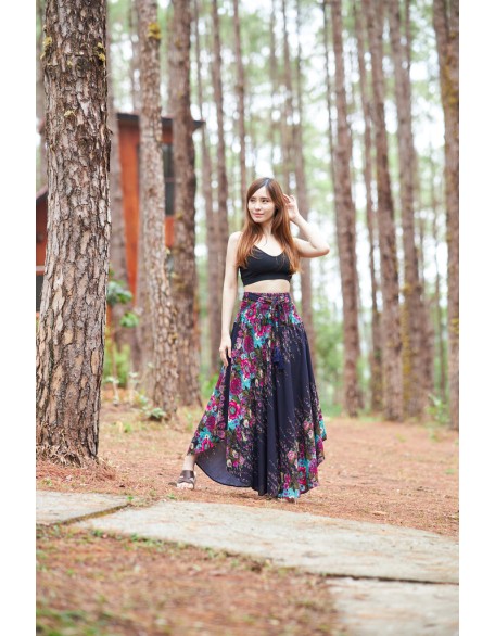 HIPPIE FLOWER LONG MAXI SKIRT