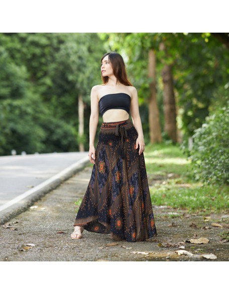 BLACK BOHEMIAN LONG HIPPIE SKIRT