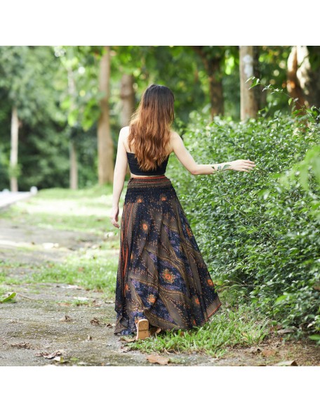 BLACK BOHEMIAN LONG HIPPIE SKIRT