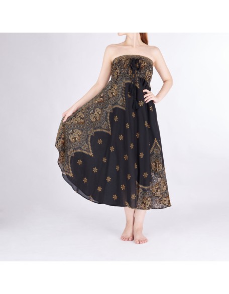 BLACK PEACOCK FLOWER LONG SKIRT