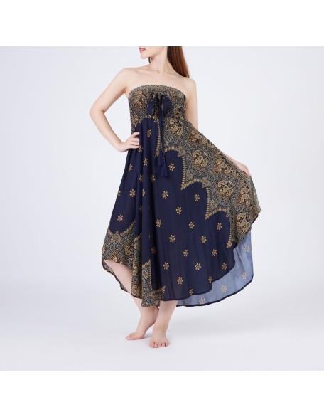 DARK BLUE PEACOCK FLOWER SKIRT