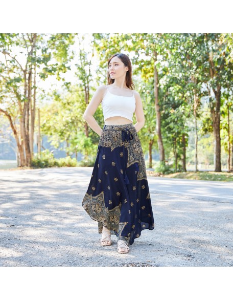 DARK BLUE PEACOCK FLOWER SKIRT