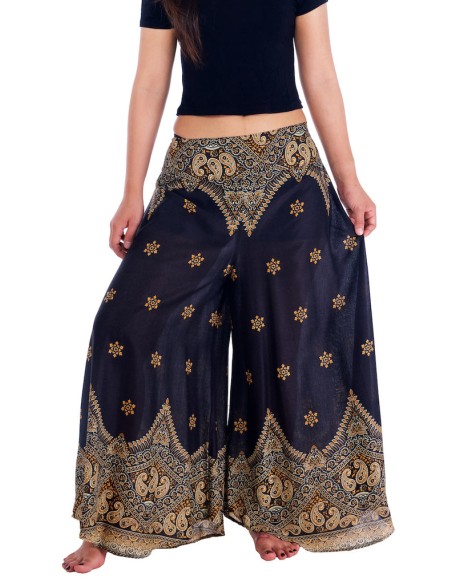 Womens Peacock Flower Palazzo Pants