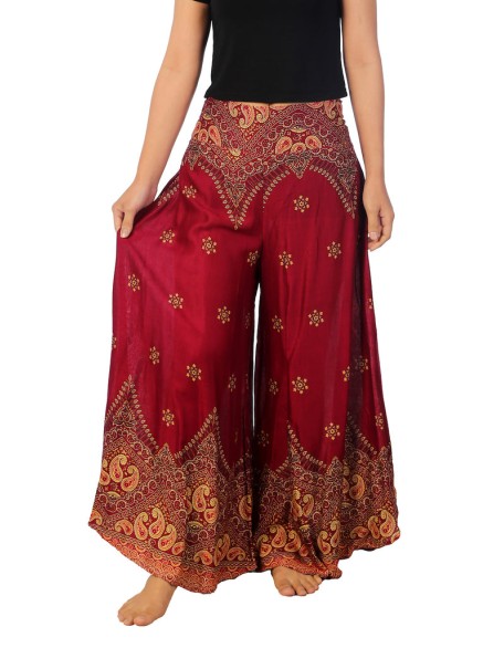 Womens Peacock Flower Palazzo Pants