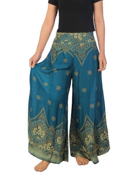 Womens Peacock Flower Palazzo Pants