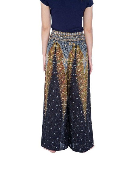 Wide Leg Pants with Peacock Design