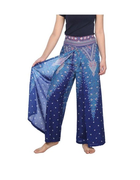 Wide Leg Pants with Peacock Design