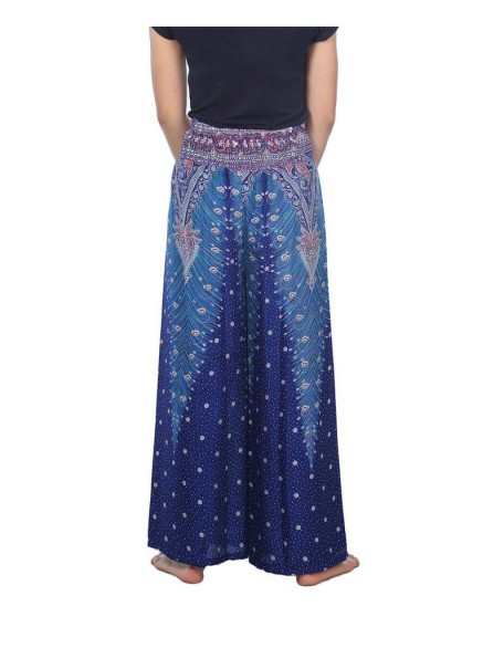 Wide Leg Pants with Peacock Design