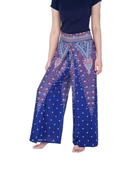 Wide Leg Pants with Peacock Design