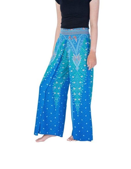 Wide Leg Pants with Peacock Design