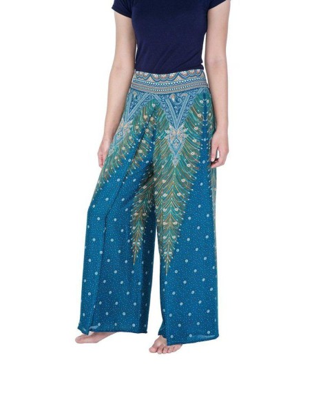 Wide Leg Pants with Peacock Design