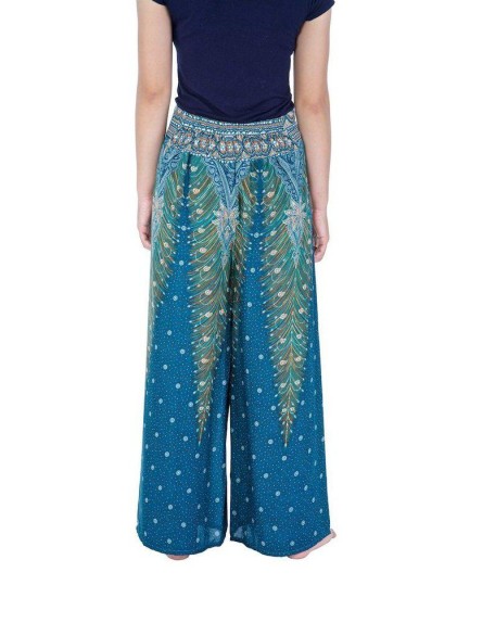 Wide Leg Pants with Peacock Design