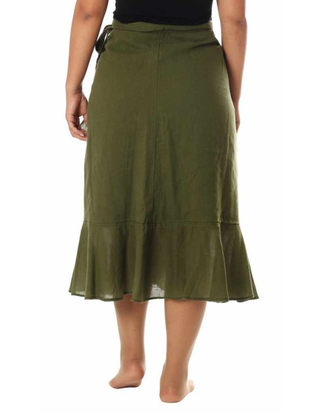 OLIVE GREEN COTTON MIDI SKIRT