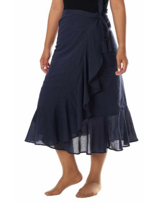 DARK BLUE COTTON MIDI SKIRT