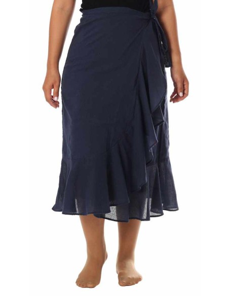 DARK BLUE COTTON MIDI SKIRT