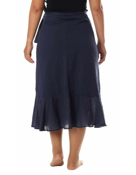 DARK BLUE COTTON MIDI SKIRT