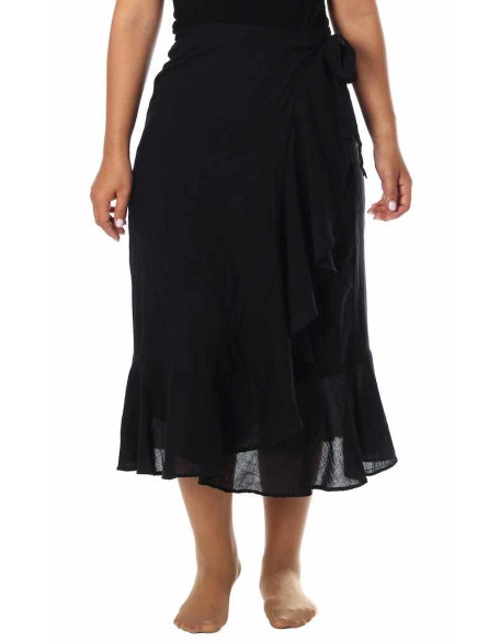 BLACK COTTON MIDI SKIRT