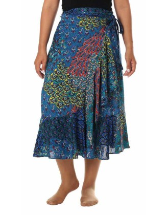 BLUE BOHO MIDI WRAP SKIRT